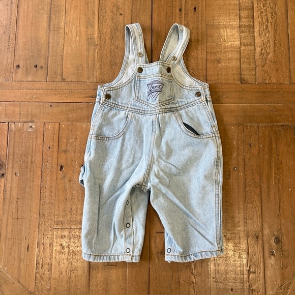 Vintage USA 80s 90s Guess Overalls Baby Infant 9 Months Denim Jean Distressed - Picture 1 of 7